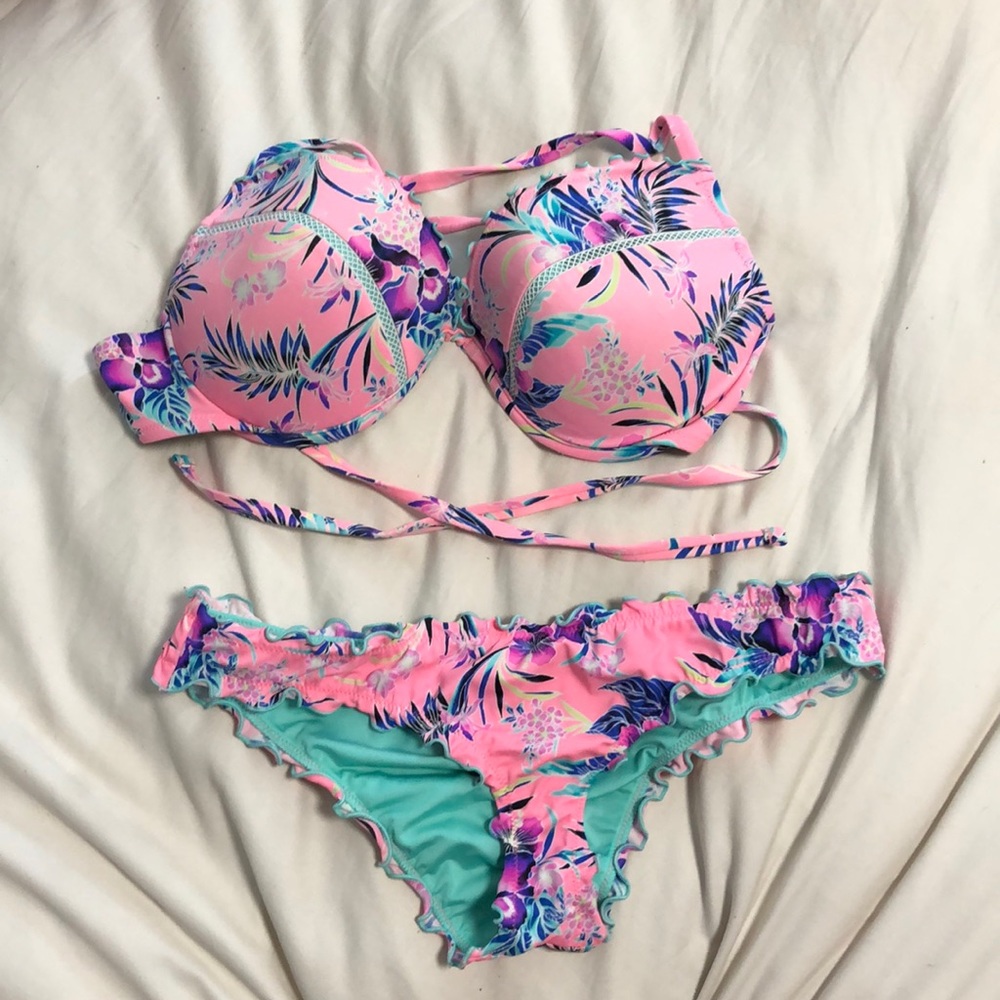 pink flower print swimsuit